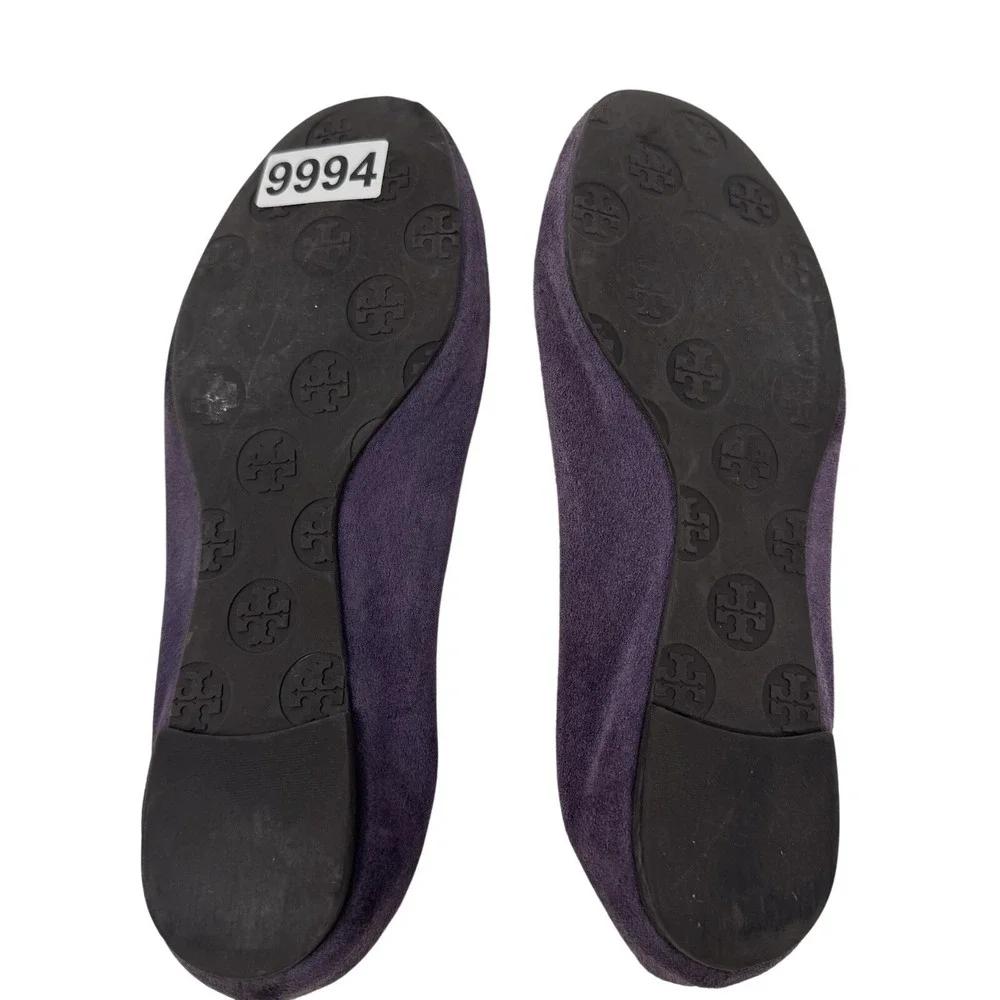 Tory Burch Ballet Flats Women 7 Purple Suede Reva Logo Medallion Slip On Shoes